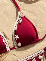 Shell Decoration Ribbed Bikini Women Swimwear Female Swimsuit Two-pieces Bikini Set Halter Strappy Bather Bathing Suit Swim Lady