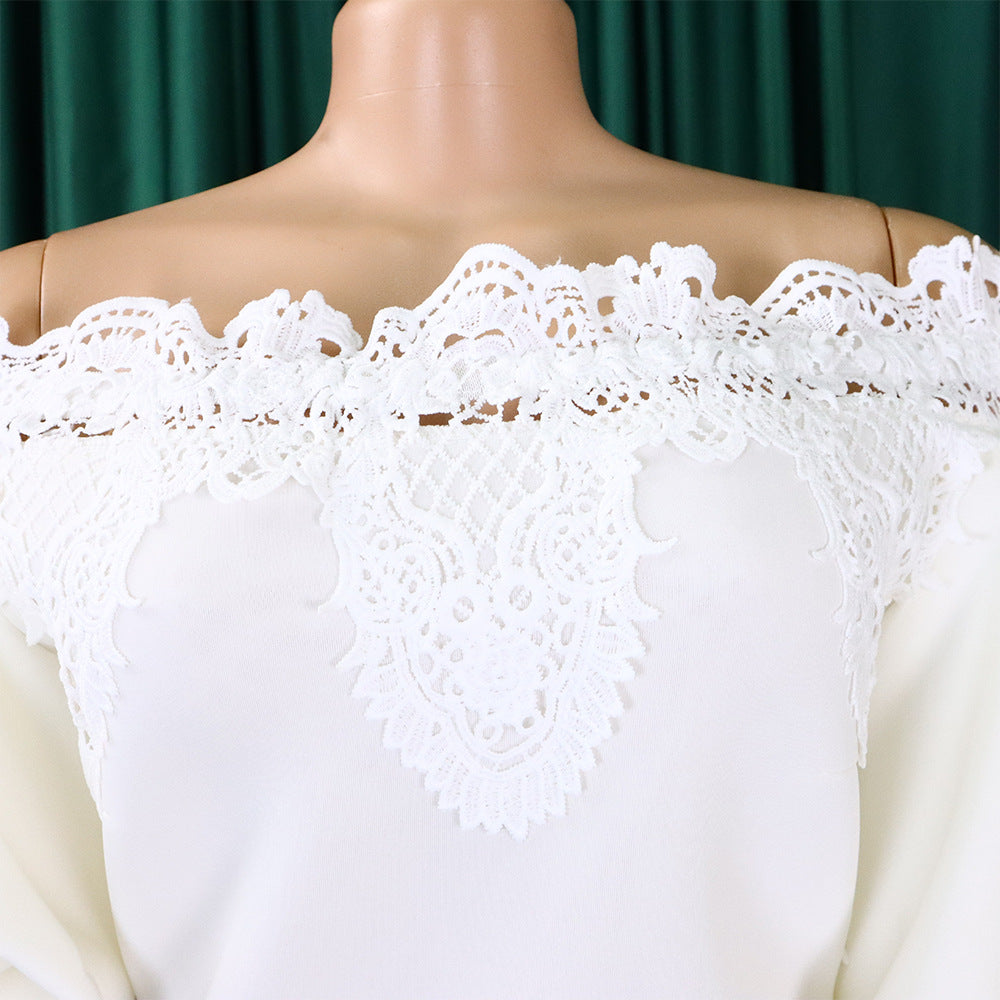 D368 cross-border women's fashion temperament lace off-the-shoulder fishtail party sexy party dress foreign trade dress