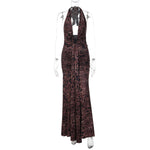 Women Clothing Sexy Deep V Plunge Halter Backless Slim Fit Pleated Dress