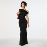 Women Clothing Sexy Socialite Dress Summer Off Shoulder Oblique Collar Black Formal Dress