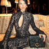 Sexy Women Wear Long Sleeve Lace Hollow Out Cutout out Slim Fit Elegant Sexy Hip Dress