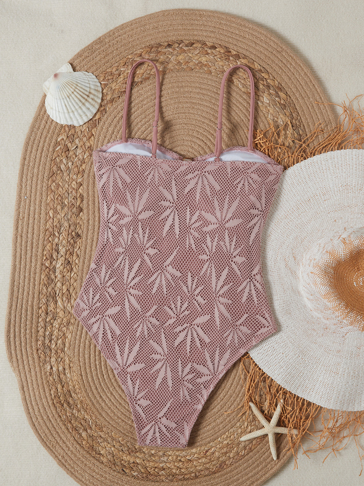 Leaves Printed Mesh Hollow Out Women Swimwear One Piece Swimsuit Female Monokini High Leg Cut Bather Slim Bathing Suit Swim Lady