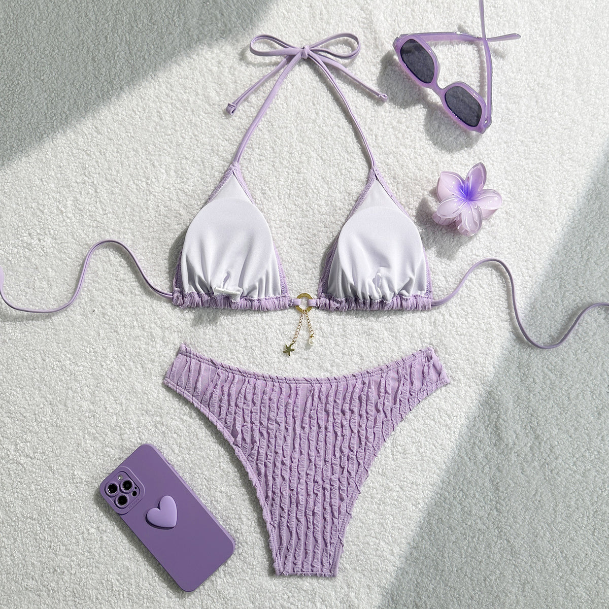 Wrinkled Halter Bikini Women Swimwear Female Swimsuit Two-pieces Bikini Set Brazilian Bather High Cut Bathing Suit Swim Lady