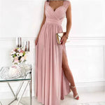 Women Clothing Sleeveless Backless Solid Color Wide Hem Split Women Clothing Dress