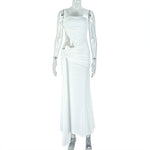 Solid Color Women Pleated Slim Fit Backless Sheath Asymmetric Dress Shoulder Hollow Out Cutout out Strap Length Dress