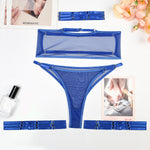 Toucheart 4 Piece Set Sexy Lingerie Set Elasticity Mesh Patchwork See-Through Breast-Wrapping Three-Point Briefs Sexy Underwear