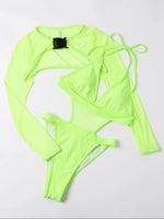 Neon Long Sleeve High Cut Out Women Swimwear One Piece Swimsuit Female Mesh Monokini Bather Bathing Suit Swim Lady Beachwear