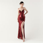 Sequined Evening Dress Sexy V neck Spaghetti Strap Cross Strap Fishtail Dress Red Carpet Cocktail