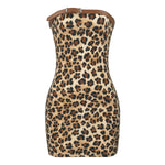 Spring Sexy Sexy Tube Top Belt Hip Dress Leopard Print Women