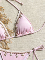 Shell Decoration Ribbed Bikini Women Swimwear Female Swimsuit Two-pieces Bikini Set Halter Strappy Bather Bathing Suit Swim Lady