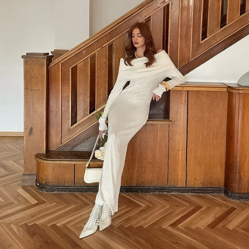 Sexy off Shoulder Knitted Dress Autumn Texture Slim Fit Sheath Fishtail