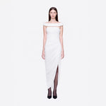 Sexy off the Shoulder Side Slit Draping Effect Pleated Slim Fit Dinner Birthday Party Dress