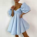 Off Neck Short Dress for Women Summer Puff Sleeve High Waist A line Dress French Princess Dress for Women