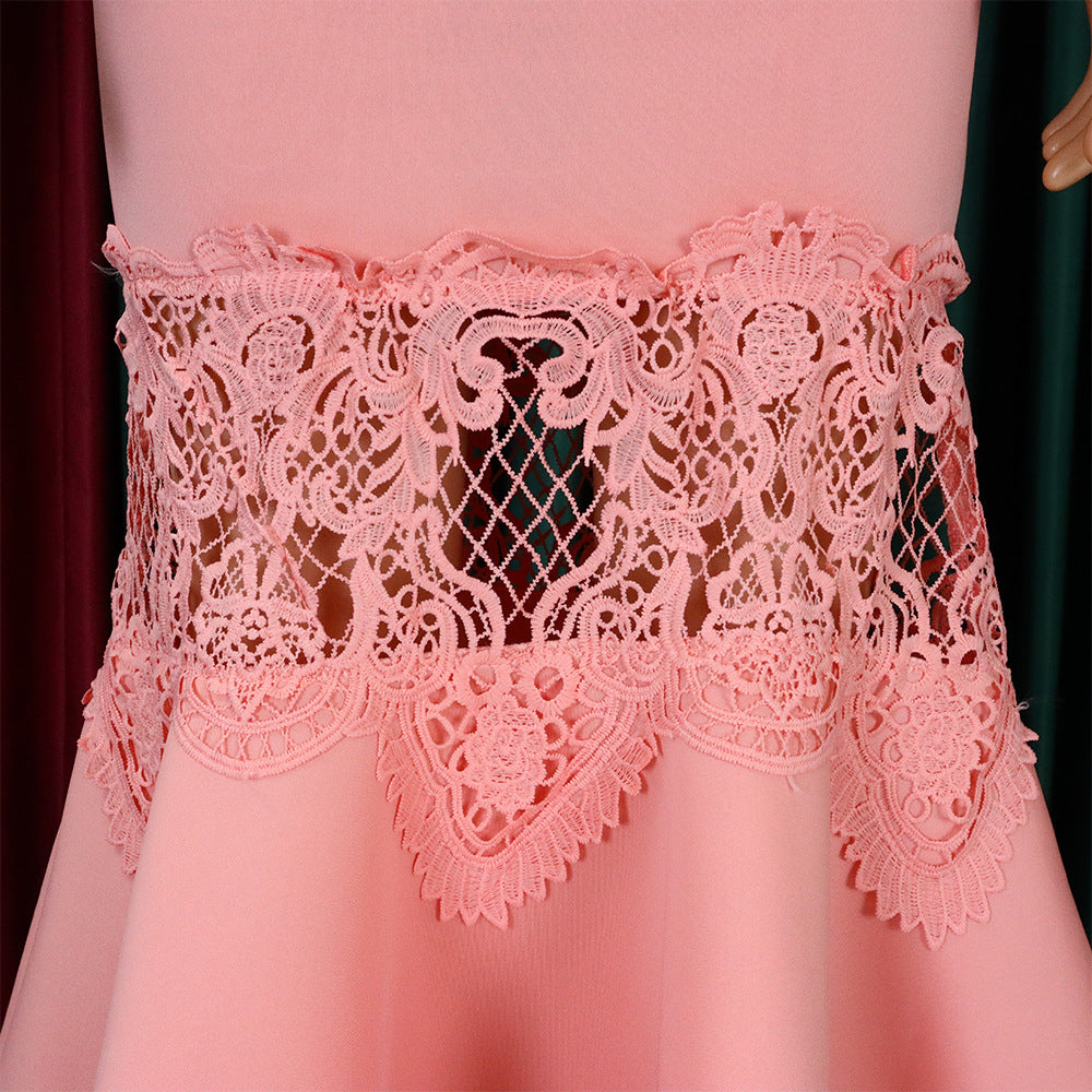 D368 cross-border women's fashion temperament lace off-the-shoulder fishtail party sexy party dress foreign trade dress