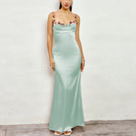 Long Sling Dress Sexy Summer Backless Lace up Silk Patchwork Edge Dress