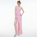 Summer Women Sexy Halter Strap Side Slit Stringy Selvedge Dress