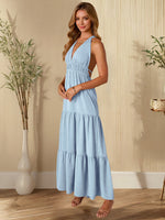 Women Clothing Sexy V neck Halter Lace up Sleeveless Dress Solid Color Dress