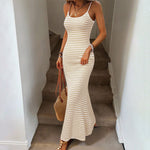 Vacation Cami Dress Knitted Texture Striped Fishtail Dress Sexy Sheath Valentine Day Dress