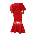 D368 cross-border women's fashion temperament lace off-the-shoulder fishtail party sexy party dress foreign trade dress