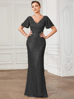 Sexy V Neck Sequ Floor Length Evening Dress Elegant Split Cocktail Party Party Dress