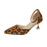 Leopard Print Sexy Hollow Out Cutout High Heel Sandals Women Closed Toe Buckle Pointed Toe Sandals