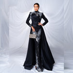 High End Long Sleeve Crew Neck Long Sequined Cocktail Fishtail Evening Dress Bridesmaid Dress Women