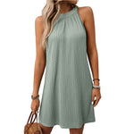 Summer Solid Color round Neck Halter Loose Sleeveless Dress Women