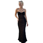 Autumn Winter Women Slim Fit Pleated V neck Sexy Backless Mesh Strap Elegant Dress