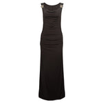 Fashionable All Match Sling Swing Collar Pleating Sheath High Waist Slit Sleeveless Maxi Dress