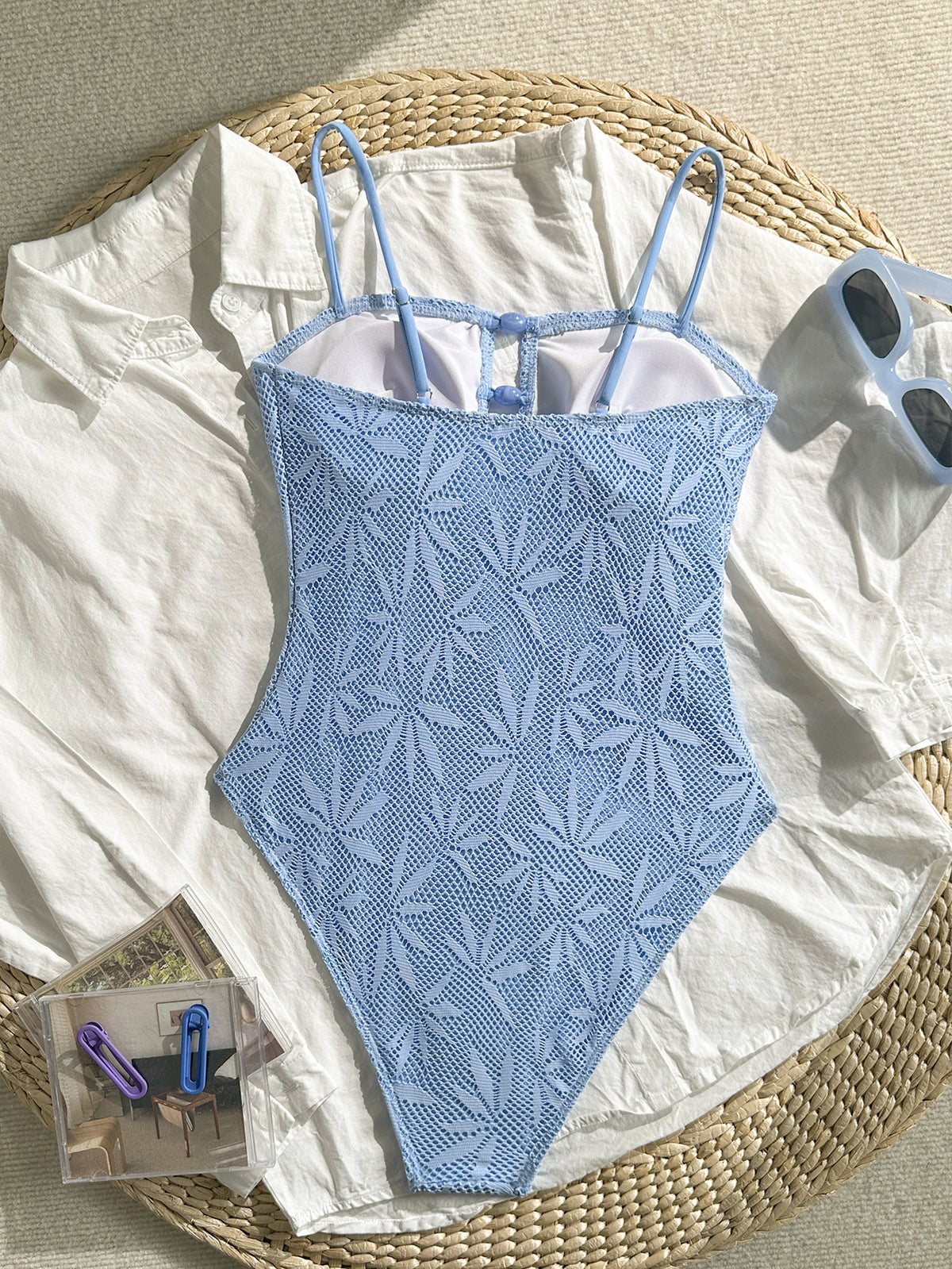 Leaves Printed Mesh Hollow Out Women Swimwear One Piece Swimsuit Female Monokini High Leg Cut Bather Slim Bathing Suit Swim Lady
