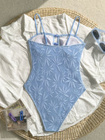 Leaves Printed Mesh Hollow Out Women Swimwear One Piece Swimsuit Female Monokini High Leg Cut Bather Slim Bathing Suit Swim Lady