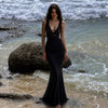 Black Lace V neck Suspender Fishtail Dress Slim Fit Draping Mop Long Evening Dress Women Clothing