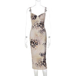 Women Clothing Summer Leopard Print Printed Lace up Backless Sexy Sling Sheath Dress
