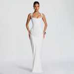 Women Clothing Autumn Winter Simple Solid Color Elegant Square Collar Sleeveless Slim Fit Maxi Dress