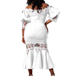 D368 cross-border women's fashion temperament lace off-the-shoulder fishtail party sexy party dress foreign trade dress