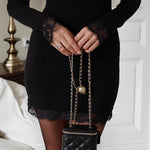 Adult Lady like Woman Autumn Winter V neck Lace Stitching Black Sexy Tight Milk Silk Hip Elegant Dress