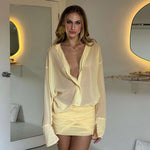 Spring Women Elegant Sexy Collared Slim Fit Sheath Lace up Shirt Dress Short Dress Women