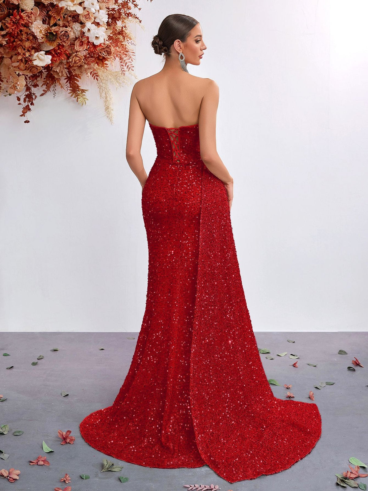 Light Luxury Sequ Tube Top Sexy High Waist Slit Fishtail Evening Dress Cocktail High Grade Socialite Dress