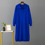Autumn Winter Polo Collar Base Knitting Loose Solid Color Women Dress