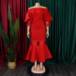 D368 cross-border women's fashion temperament lace off-the-shoulder fishtail party sexy party dress foreign trade dress