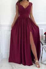 Women Clothing Sleeveless Backless Solid Color Wide Hem Split Women Clothing Dress