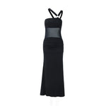 Women Clothing Summer Irregular Asymmetric Shoulder Wrapped Chest Slim Mesh Stitched Backless Niche Dress