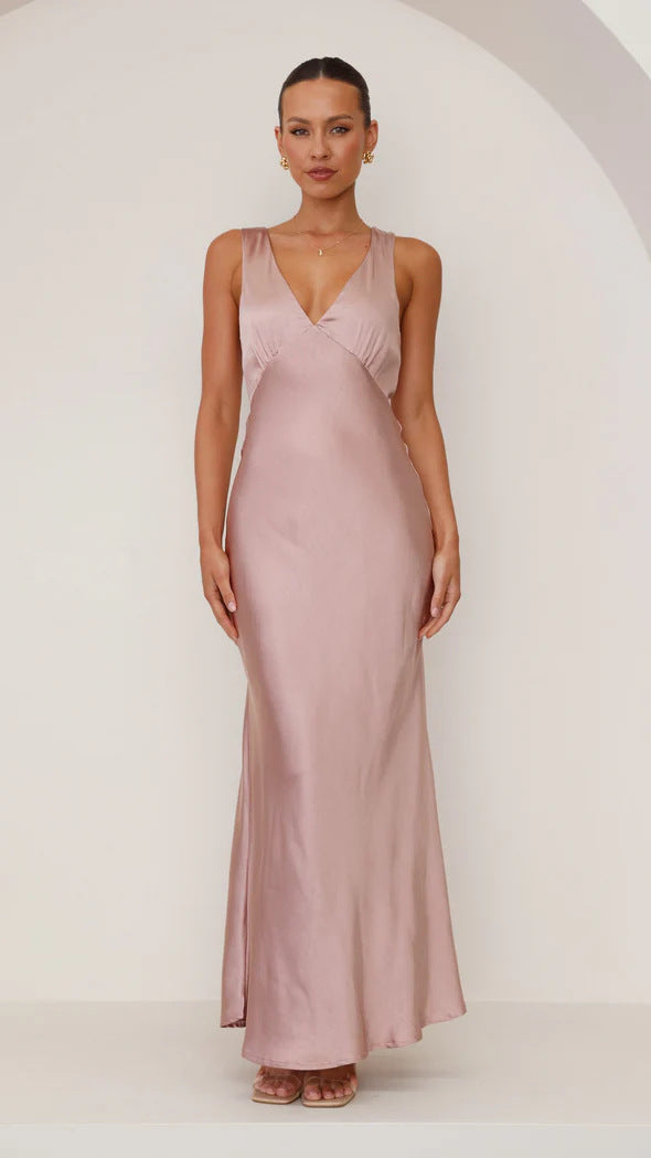 Women Dress Solid Color V neck Slim Fit Sexy Dress Evening Dress