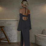 Women Clothing Sexy Halter Dress Autumn Winter Sweet Spicy Wind Niche Design Slit Dress