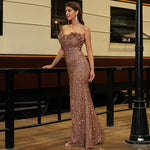 Women Sleeveless Elegant Sexy Long Sequined off Neck Backless Evening Dress