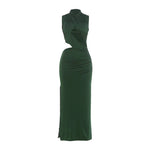Autumn Winter Women Stitching Sexy Hollow Out Cutout out Solid Color Slim Fit Sheath Fishtail Dress