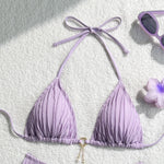 Wrinkled Halter Bikini Women Swimwear Female Swimsuit Two-pieces Bikini Set Brazilian Bather High Cut Bathing Suit Swim Lady