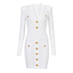 High Quality Knitted Fabric V neck Slim Fit Slimming Long Sleeves Dress