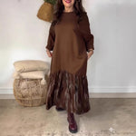 Spring round Neck Loose Printed Tie Dyed Stitching Ruffle Dress