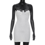 Women Clothing Summer Casual Polka Dot Print Sleeveless Strap Lace Tight Short Dress